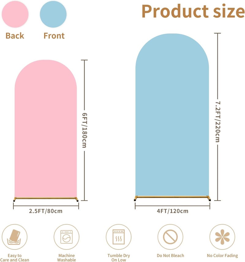 OVRRCSME مجموعة غطاء قوس الزفاف شيارا من 2 - 6 قدم/7.2 قدم، غطاء قوس مزدوج اللون من سباندكس لحفلة عيد ميلاد الأطفال وحفلات الاستقبال (وردي+أزرق) - Image 4